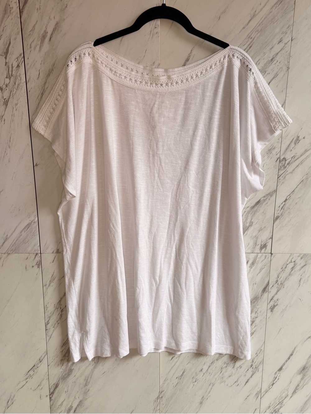 3/$50 NWT Christopher & Banks White Crochet Yoke Short Sleeve Top 2X